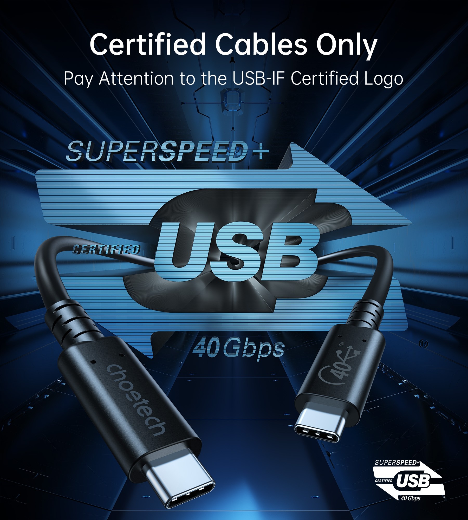 Usb Ccc Choetech XCC-1028 USB4 Gen3 40Gbps 100W 8K USB-C Cable 0.8m Braided Black