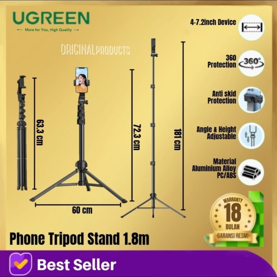 UGreen Phone Tripod Stand - 1.7M (Black) (LP377/90235)