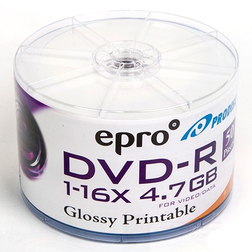 EPRO DVD R 16X 50 TUBE WHITE GLOSSY PRINTABLE 618018 epro-dvd-r-16x-50-tube-white-glossy-printable-618018