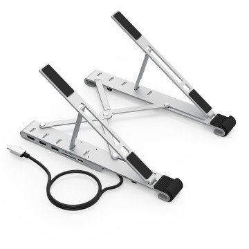 Choetech HUB-M43 7in1 HUB + Foldable Laptop stand USB-C to (HDMI 4K/USB-A*2/TF&SD/USB-C x 1 with PD Charging) Silver 
