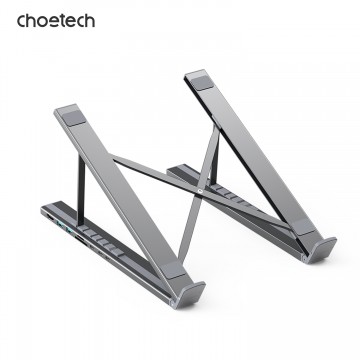 Choetech HUB-M48 7in1 HUB + Foldable Laptop stand USB-C to (HDMI 4K/USB-A*2/TF&SD/USB-C x 1 with PD Charging) Grey 