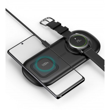 Choetech T570-S 10W Max 2 in 1 Dual Wireless Fast Charging Pad for Samsung Galaxy Watch & Phone