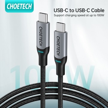Choetech XCC-1002  USB-C M to M PD100W 5A 20V fast charging braided cable 1.8m  with gray aluminum case