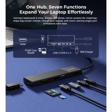 Choetech HUB-M87 7 in 1 HUB  HDMI + USB-A x 2 + USB-C + PD + SD/TF