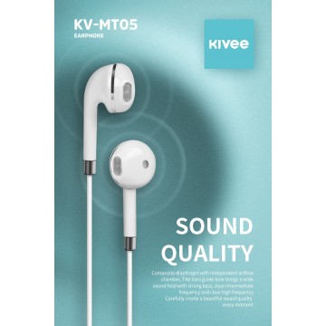 KIVEE MT05W Ultra bass, 360 surround music Earphone 3.5mm with Mic control - 1.2M White