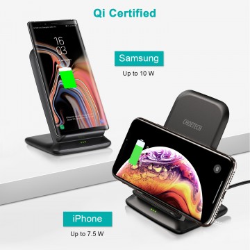 Choetech T555-S Qi Certified Fast Wireless 10W Charger Stand - Black