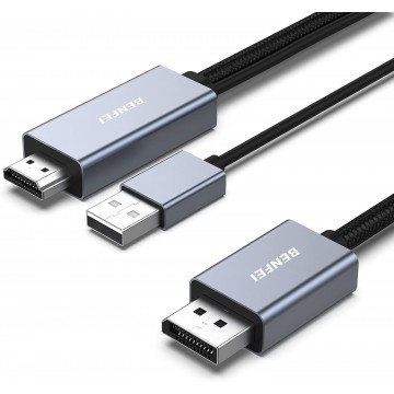 BENFEI 000344GY-1M HDMI to DisplayPort Unidirectional 4K Active Cable with USB Powered 1M