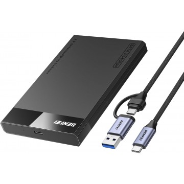 BENFEI 000385BK 2.5 Inch SATA to USB-A + USB-C Tool Free External Hard Drive Enclosure (6Gbps, Optimized for SSD, Support UASP SATA III)