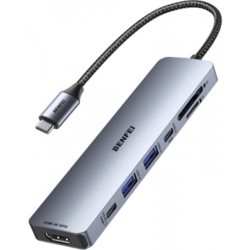 BENFEI 000395grey 7-in-1 USB C Hub with HDMI(4K@60Hz), 2 USB-A, 1 USB-C Data, 100W Charge, SD/TF Card Reader