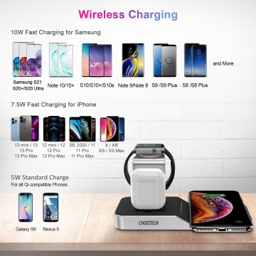 Choetech T316 4 in 1 Charging Station for iPhone / Apple Watch / iPod and all Qi Wireless Cell phone