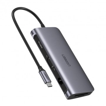 UGREEN 40873 USB Type C 9 in 1 Multifunction Adapter- HDMI/ VGA/Gigabit/TypeC/USB3.0 x 3/SD/TF