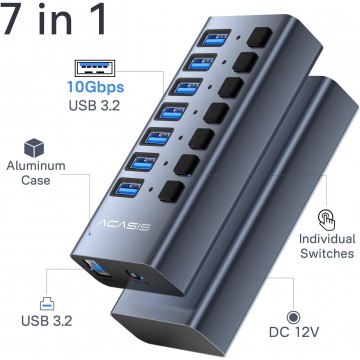 ACASIS HS-707MG-10G 7-in-1 USB 3.2 Gen2 10Gbps Docking Hub w AC for PC Laptop 