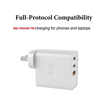 BDI-PD65W-WT GaN Charger with SAA Certification - Australia Standard Fast USB-C PD Power Adapter
