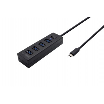USB 3.1 Type C to 4 Port 3.0 USB Hub with Switch