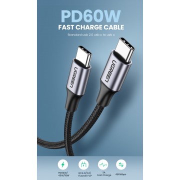 UGREEN 50150 USB2.0 C M/M 60W PD Fast Charging Cable 1M
