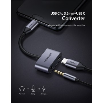 UGREEN 50596 Type C to 3.5mm Audio+ Type C Female Adapter (Not Support Samsung)