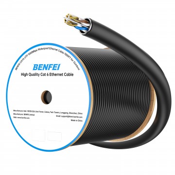 BENFEI 000704BK-305MS Pure Copper Cat 6 Cable 305M-Waterproof  Black PE+PVC (Shielded) Double-Layer Jacket