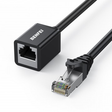 BENFEI 000435BK-2M RJ45 Cat 6 Ethernet M to F Extender Cable, Gigabit POE 26AWG 2M Black