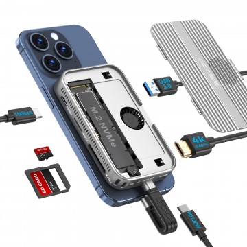ACASIS EC1401 SSD+ 6-in-1 USB-C Docking Hub 10Gbps HDMI 4K 60Hz, USB-A, USB-C, PD, SD/TF Magnetic for I-phone 12-17