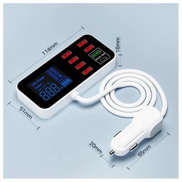 Intact WLX-A9S+ 8 Port PD+QC3.0 Car Charger with LED Display 