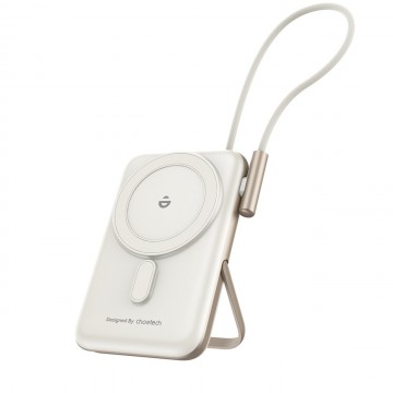 Choetech B735WH 10000mAh 20W MagLeap Wireless Power Bank White with Phone Holder & Build-in Cable