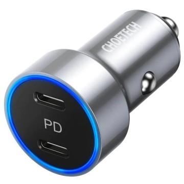 Choetech C0054-SL Dual Port PD 40W USB-C Car Charger Adapter Silver