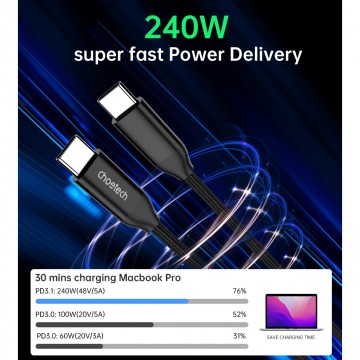 Choetech XCC-1036 USB-C M to M PD3.1 240W Super Fast Charging cable - 2m black 