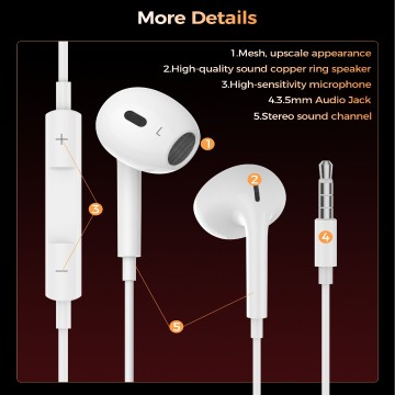 Choetech OC-A016 3.5mm lateral in ear Stereo sound Wired Headphones White