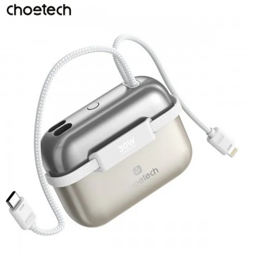 Choetech B812-GO Mini Bag Digital CCC Certified 10000mAh 30W Fast Charging Power Bank Gold with USB-C + Lighting Cables
