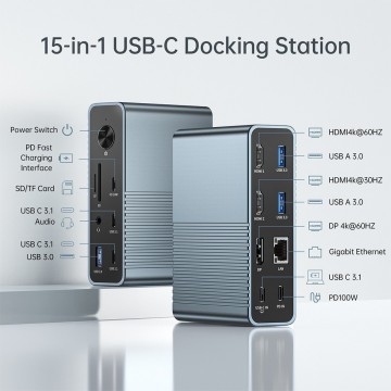 ACASIS DS-7A15 15-in-1 USB-C Dock Triple 4K HDMI DP 10Gbps PD Docking Station 