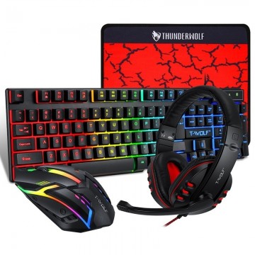 T-Wolf TF800 RGB 4 in 1 gaming keyboard mouse headphone and pad kit set keyboard mouse combos