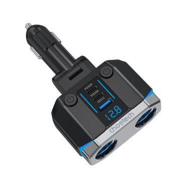 Choetech TC0020 45W 2 Sockets + 2x USB-C + 1x USB-A Cigarette Lighter Splitter 