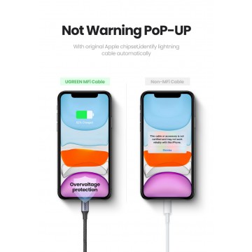 UGREEN 60163 Lightning to USB Cable Alu Case with Braided  2m (Silver)